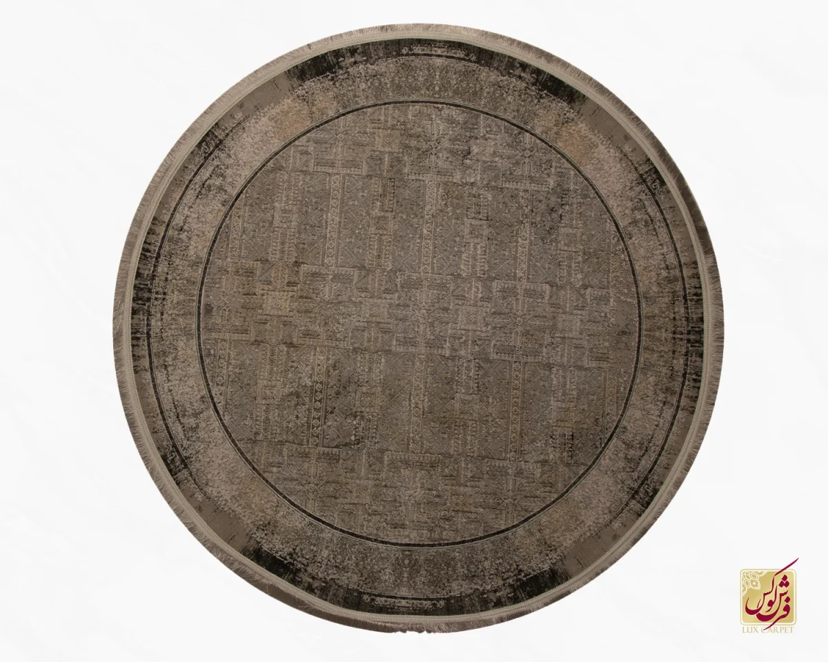 528 فرش گرد وینتیج HBV 528 طوسی ذغالی - تصویر 1