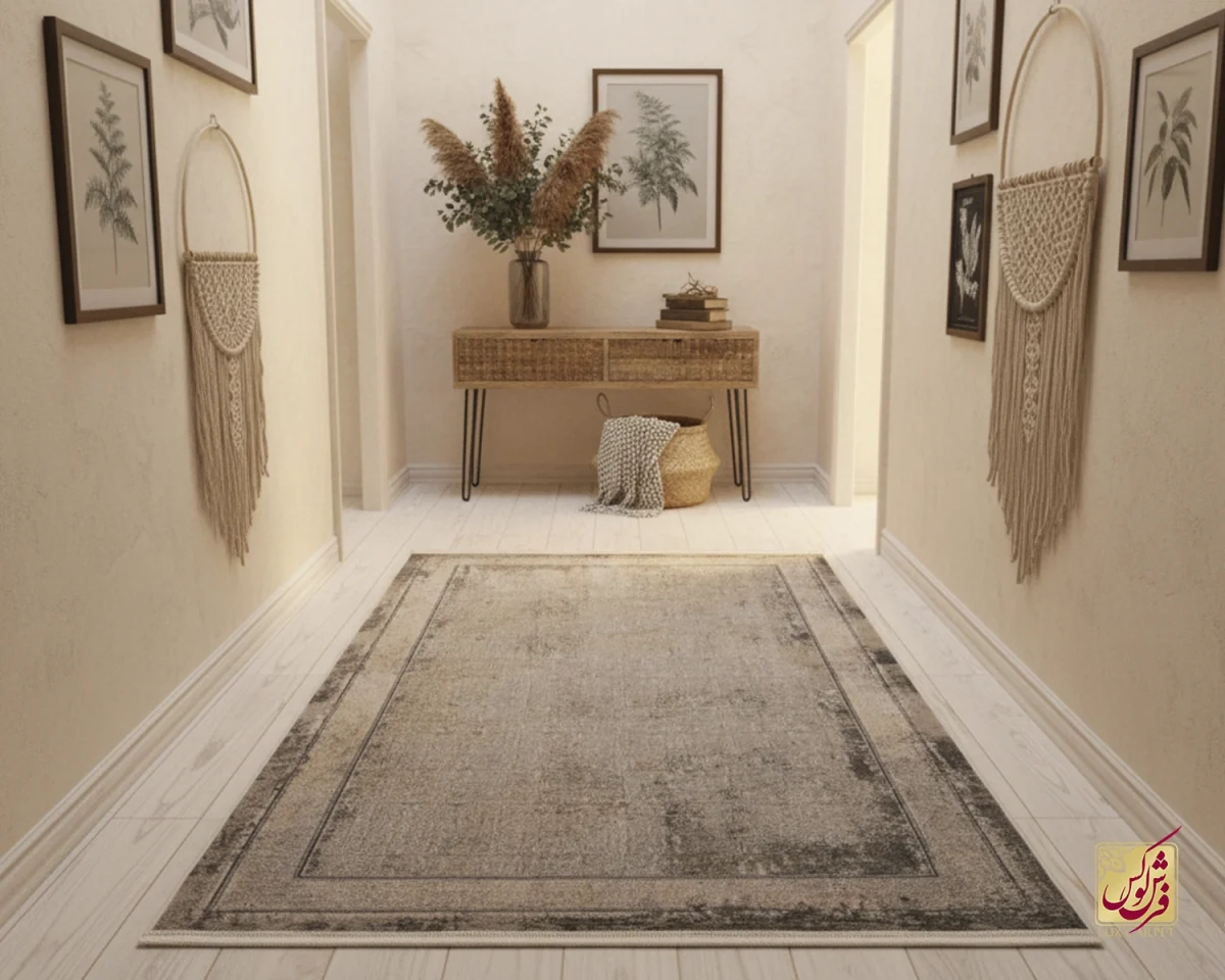 528-3 فرش کناره وینتیج HBV 528 طوسی ذغالی - تصویر 1