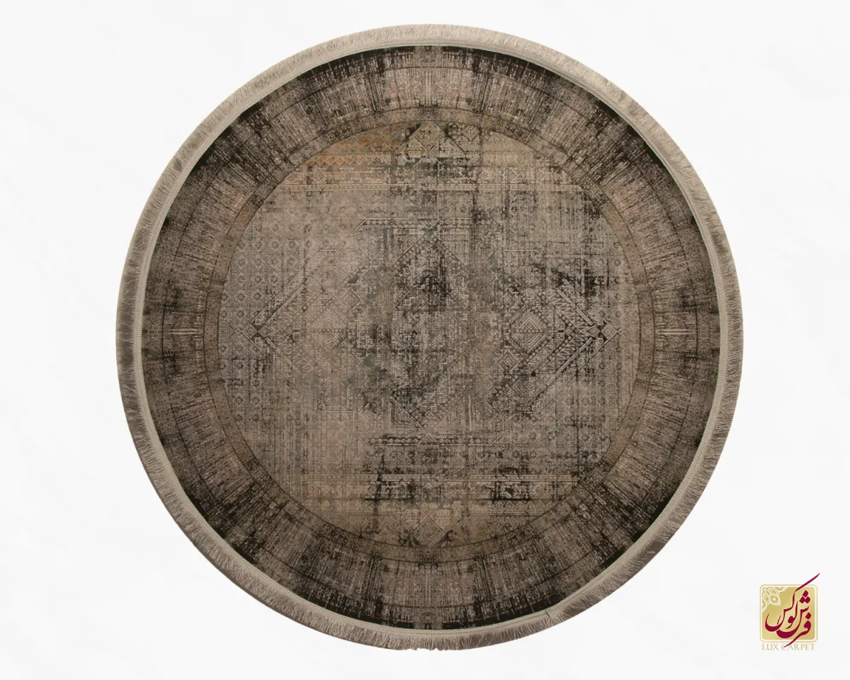 hbv-536 فرش گرد وینتیج 536 طوسی آجری - تصویر 1