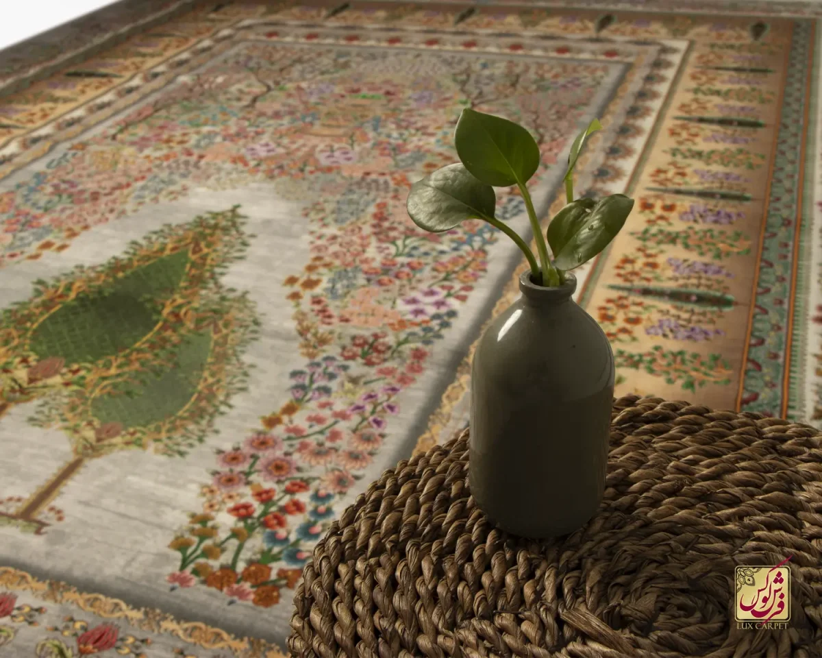 فرش ابریشم ماشینی T1117 فیلی سبز - تصویر 9