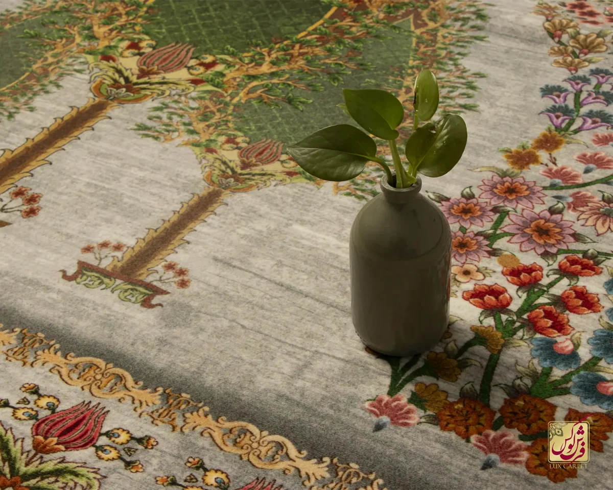 فرش ابریشم ماشینی T1117 فیلی سبز - تصویر 6