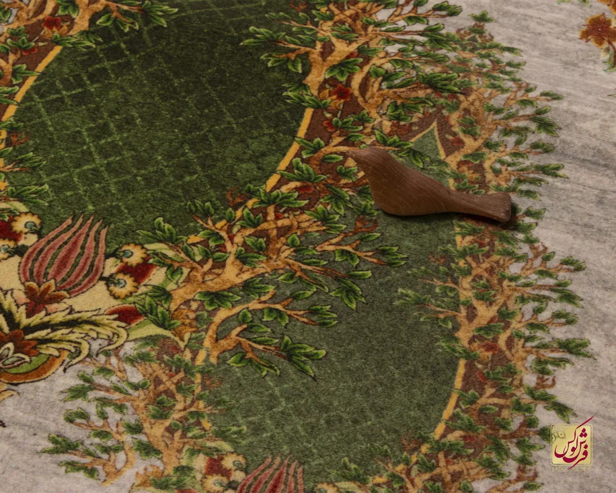 فرش ابریشم ماشینی T1117 فیلی سبز - تصویر 7