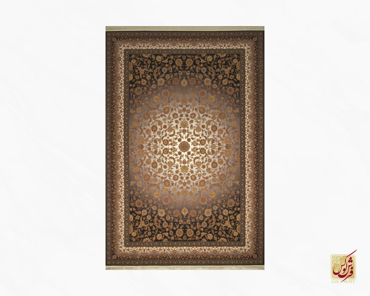 فرش ابریشم ماشینی 710205 ذغالی قهوه‌ای - تصویر 2