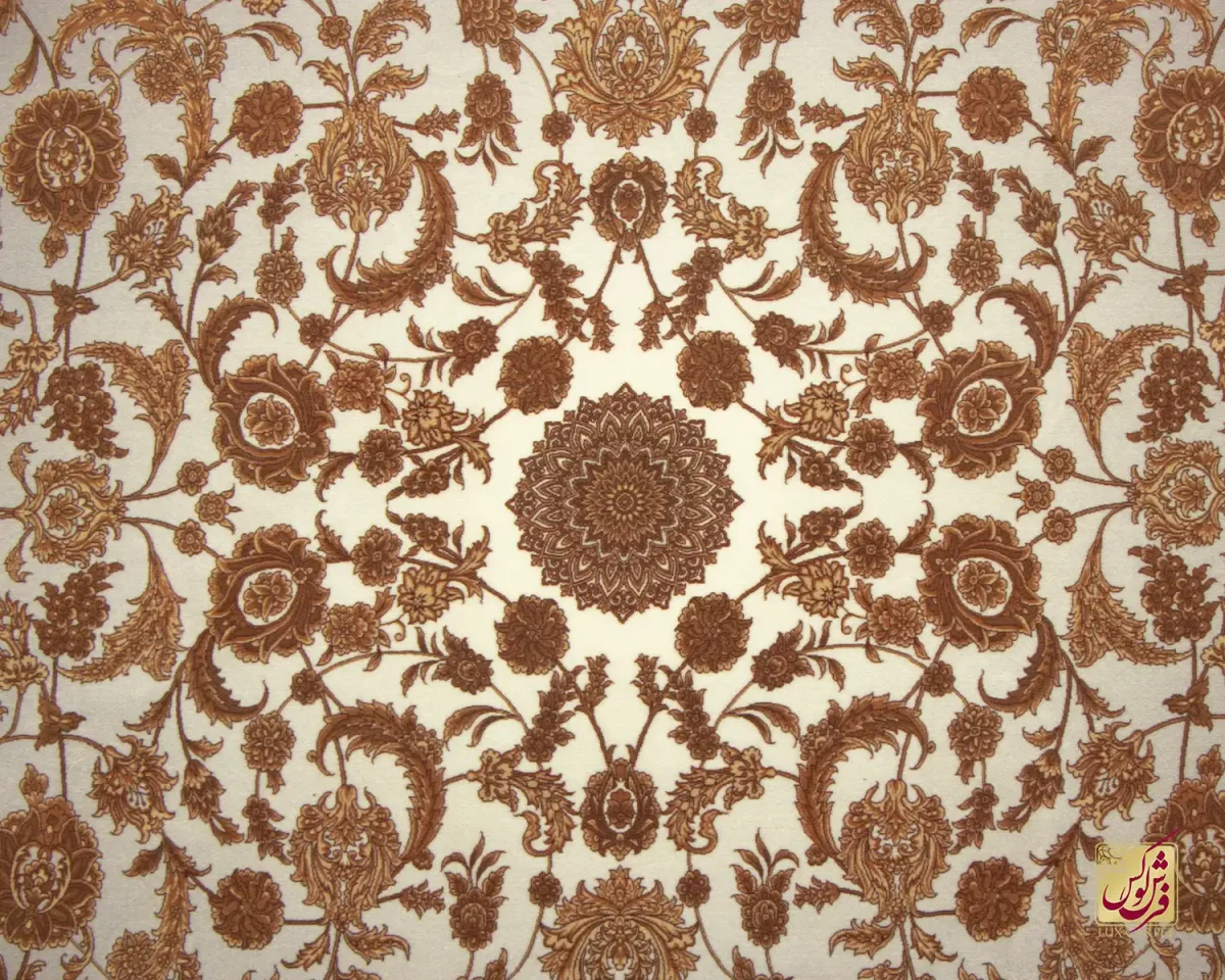 فرش ابریشم ماشینی 710205 ذغالی قهوه‌ای - تصویر 3