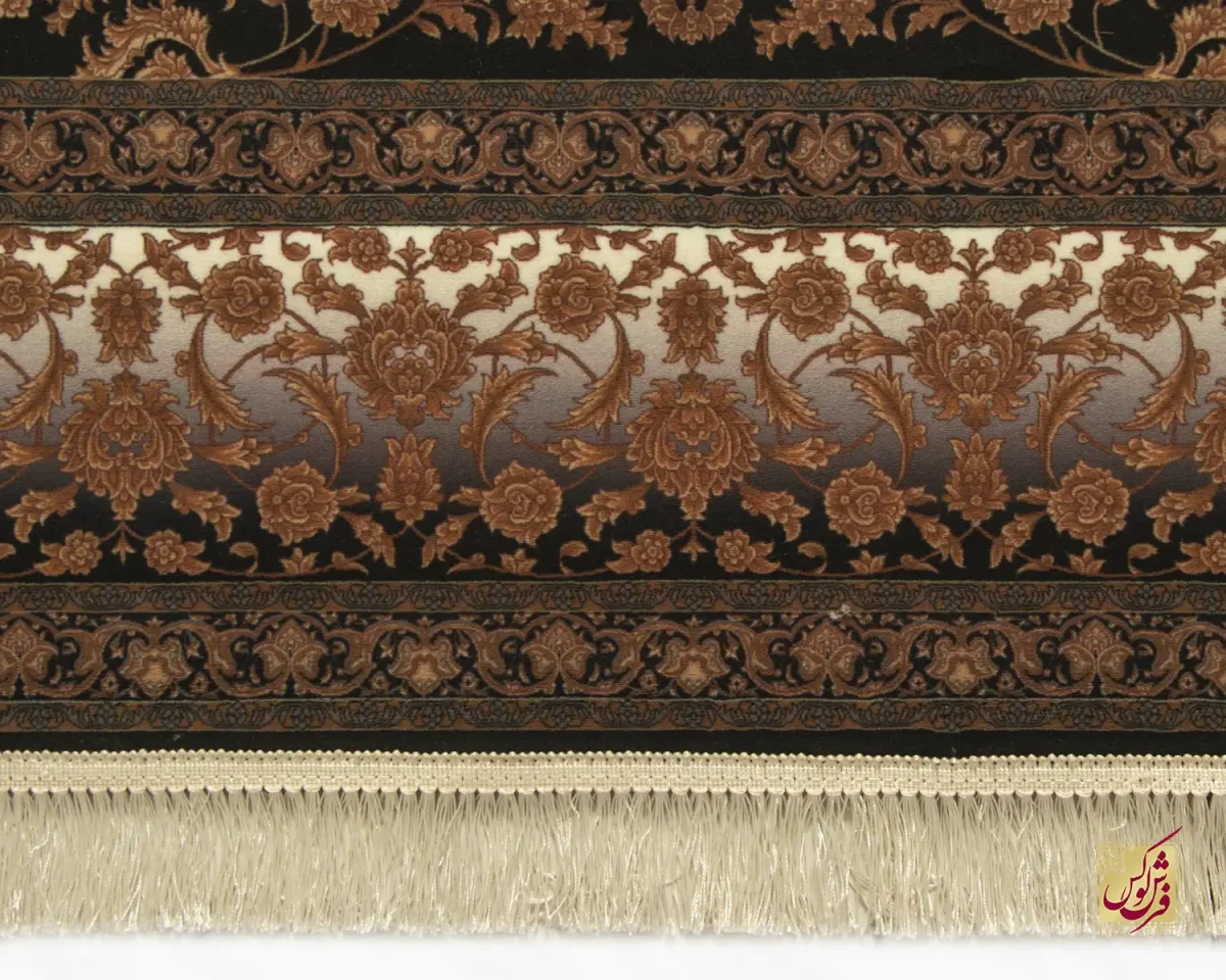 فرش ابریشم ماشینی 710205 ذغالی قهوه‌ای - تصویر 4