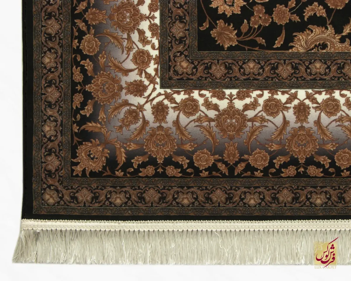 فرش ابریشم ماشینی 710205 ذغالی قهوه‌ای - تصویر 5