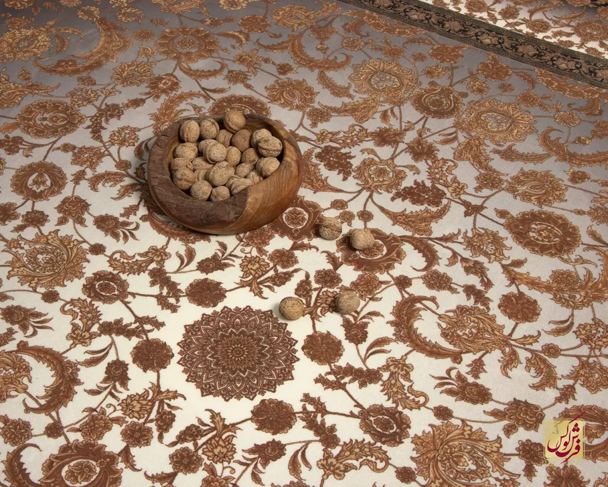 فرش ابریشم ماشینی 710205 ذغالی قهوه‌ای - تصویر 6