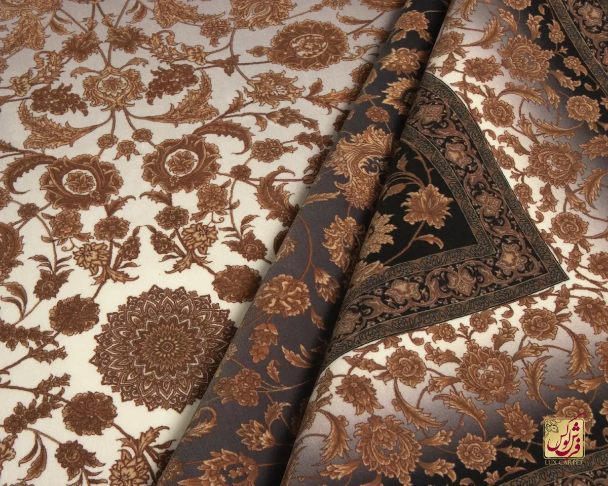 فرش ابریشم ماشینی 710205 ذغالی قهوه‌ای - تصویر 7