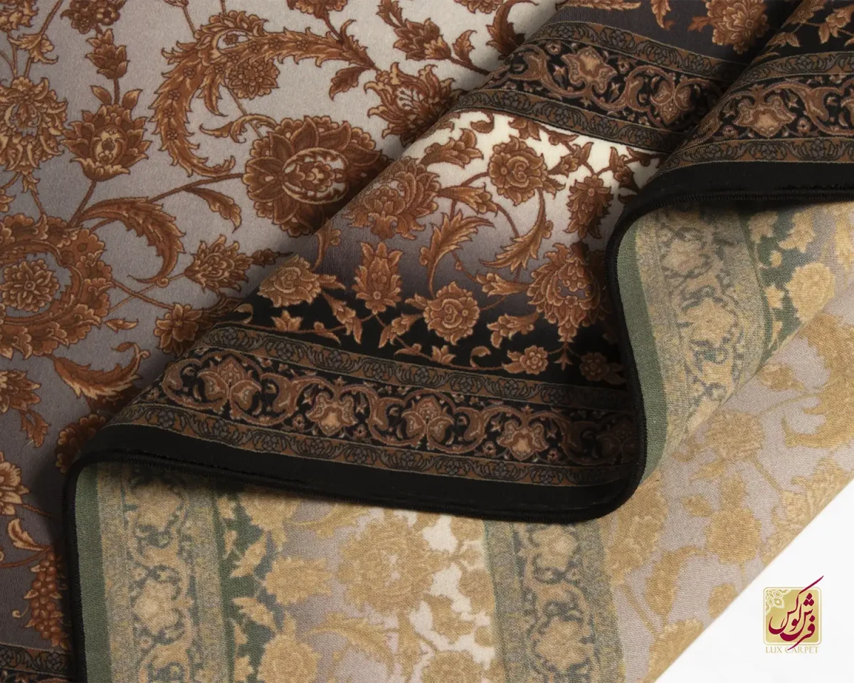 فرش ابریشم ماشینی 710205 ذغالی قهوه‌ای - تصویر 8