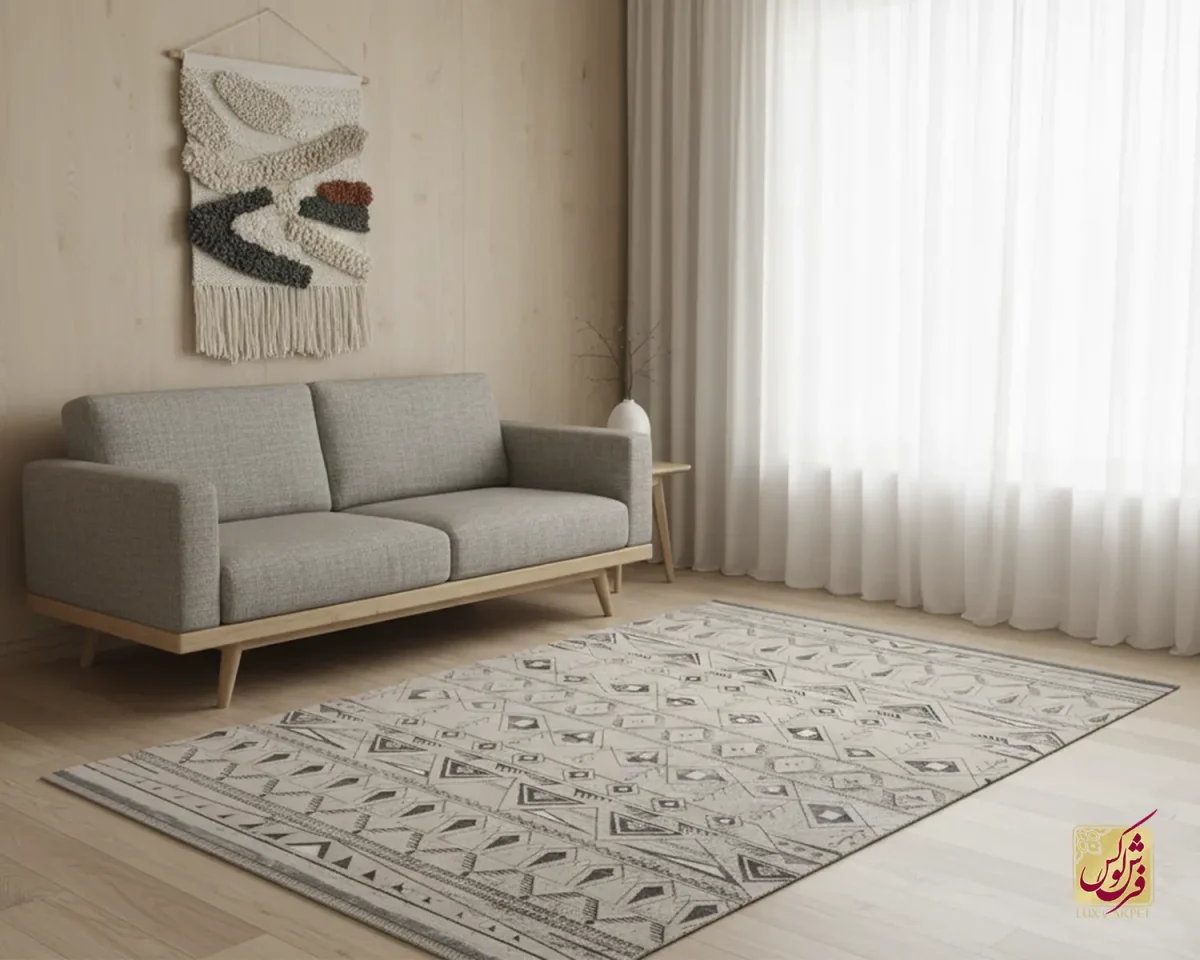 7704-10 فرش مینیمال 7704 کرم طوسی - تصویر 1