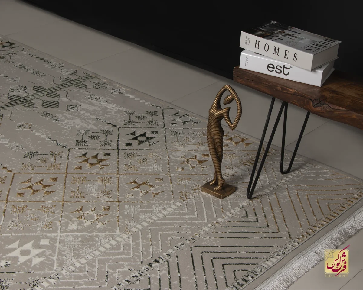 7765-10 فرش مینیمال 7765 طوسی کرم - تصویر 1